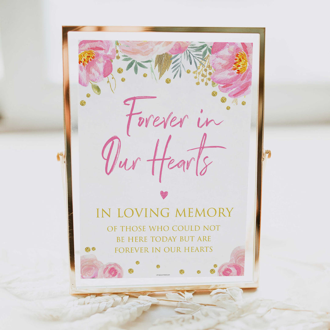 forever in our hearts sign,  printable bridal shower games, blush floral bridal shower games, fun bridal shower games