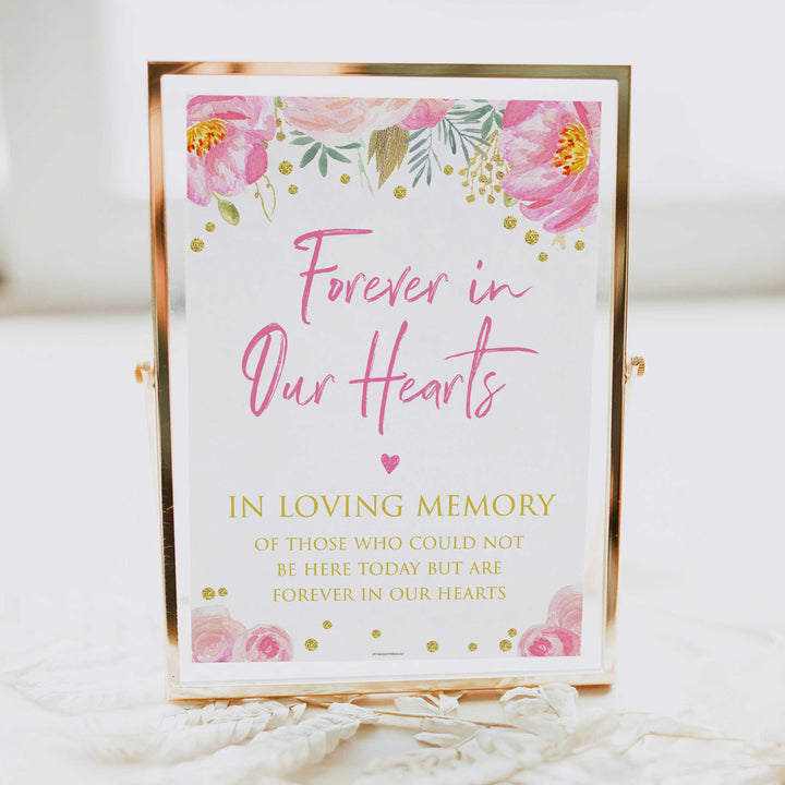 forever in our hearts sign,  printable bridal shower games, blush floral bridal shower games, fun bridal shower games