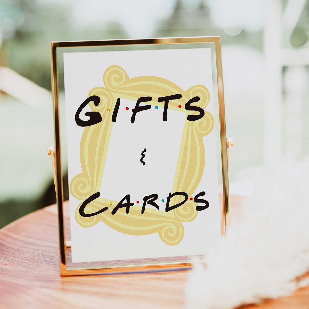 gifts and cards baby table sign, Friends baby decor, printable baby table signs, printable baby decor, friends table signs, fun baby signs, friends fun baby table signs