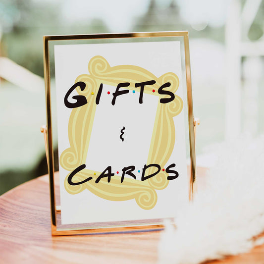 gifts and cards baby table sign, Friends baby decor, printable baby table signs, printable baby decor, friends table signs, fun baby signs, friends fun baby table signs