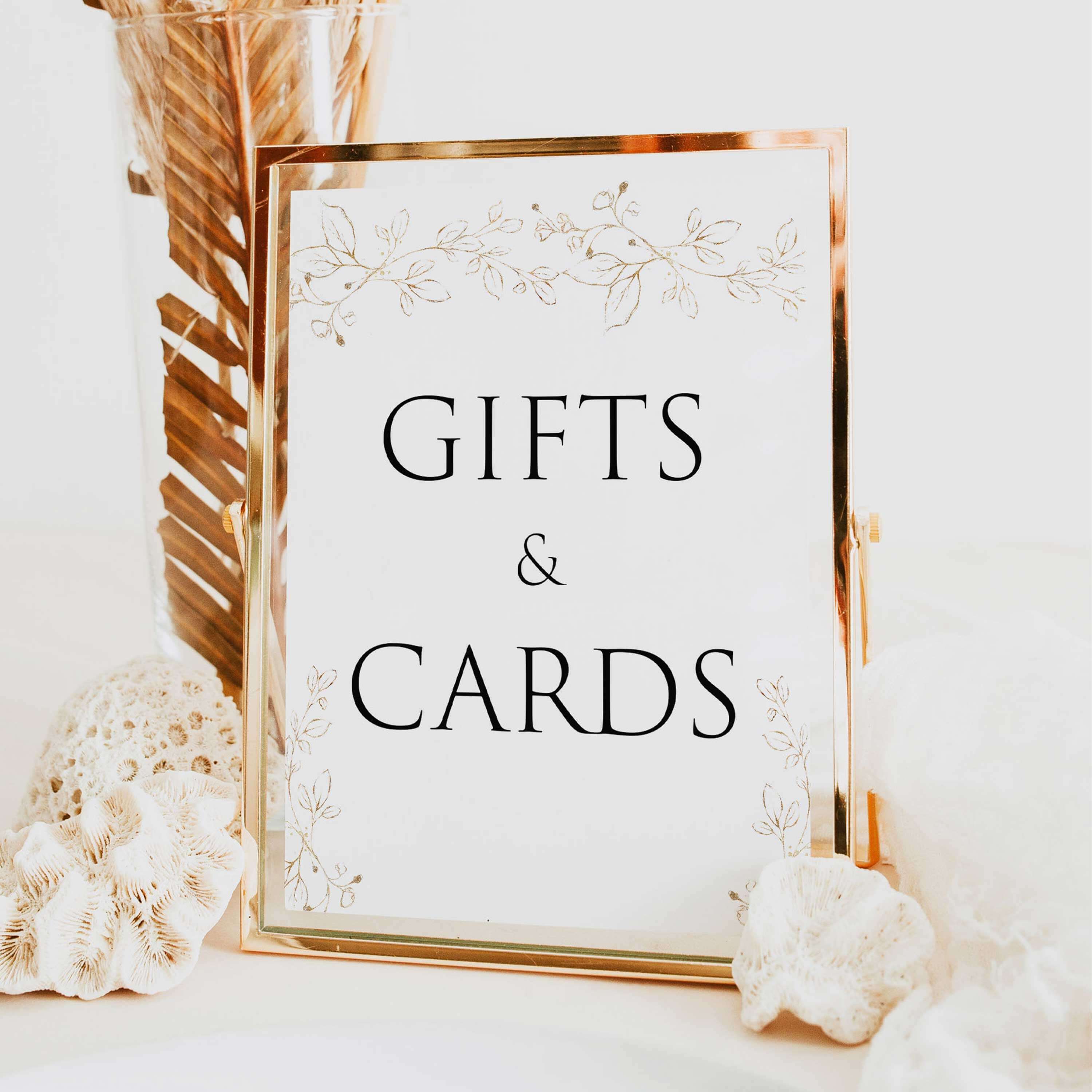 Gifts & Cards Sign Gold Leaf Printable Baby Shower Signs