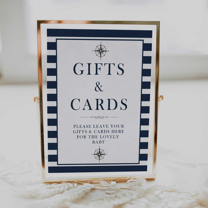 nautical gifts and cards sign, nautical baby signs, printable baby shower signs, fun baby shower signs, ahoy its a boy signs