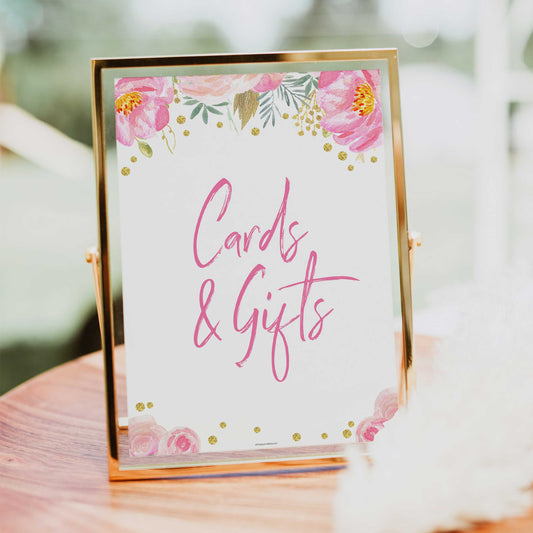 gifts and cards sign, build memories sign, printable bridal shower games, blush floral bridal shower games, fun bridal shower games