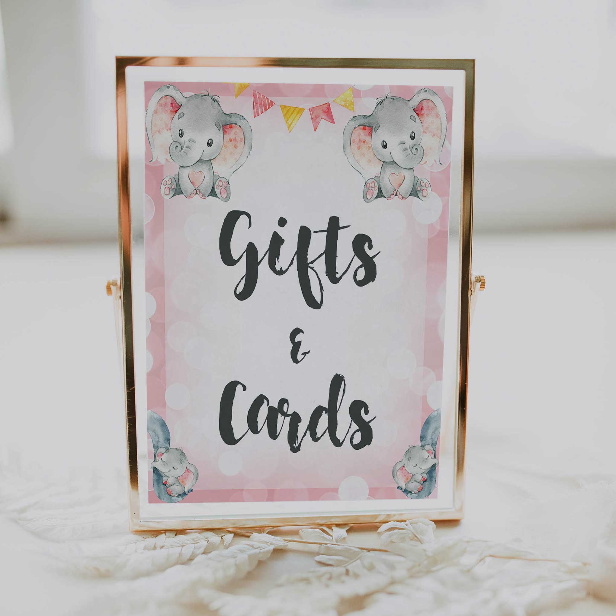 gifts and cards table sign, gifts and cards, Pink elephant baby decor, printable baby table signs, printable baby decor, pink table signs, fun baby signs, fun baby table signs