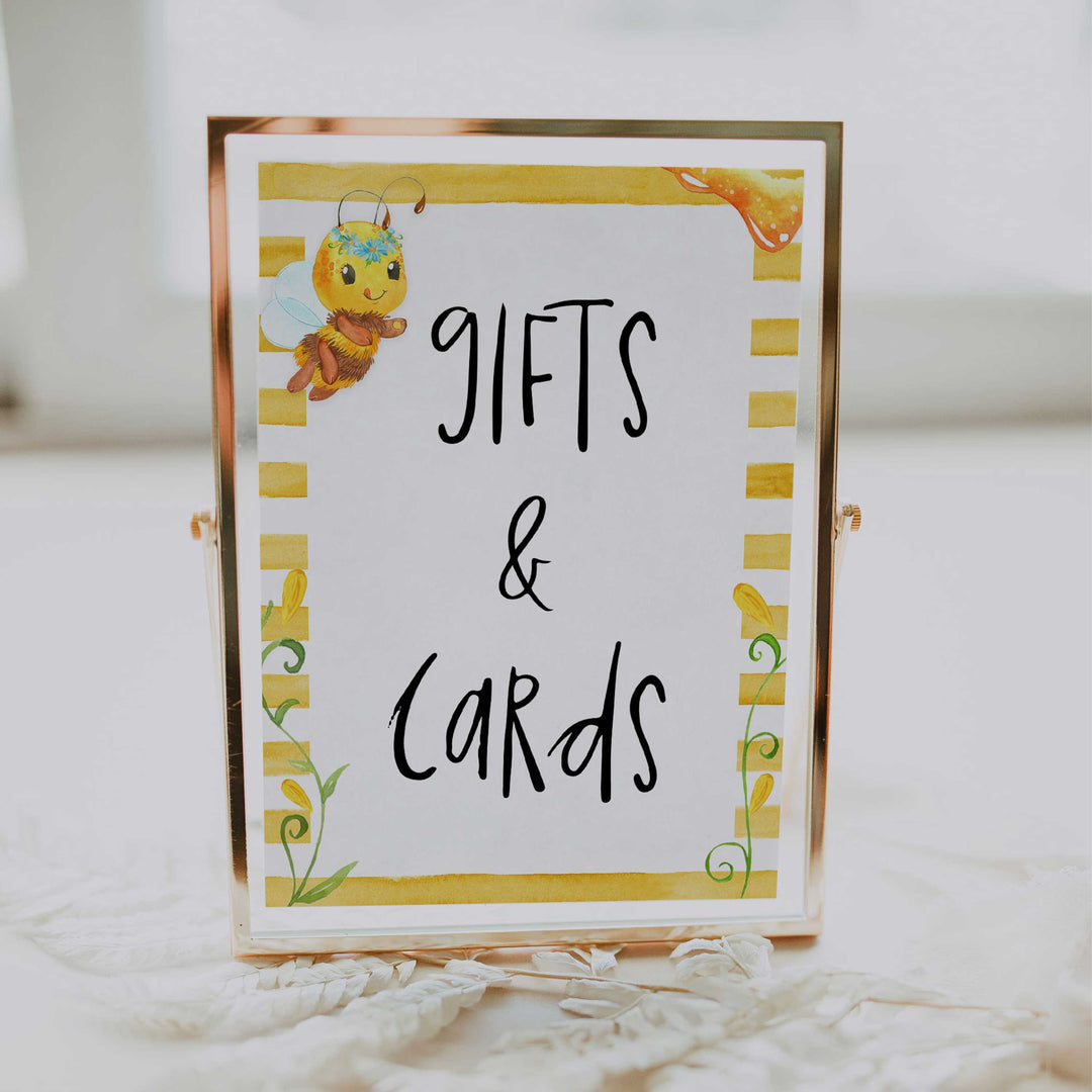 gifts and cards baby table sign, gifts and cards, Mommy to bee baby decor, printable baby table signs, printable baby decor, mommy bee table signs, fun baby signs, mummy bee fun baby table signs