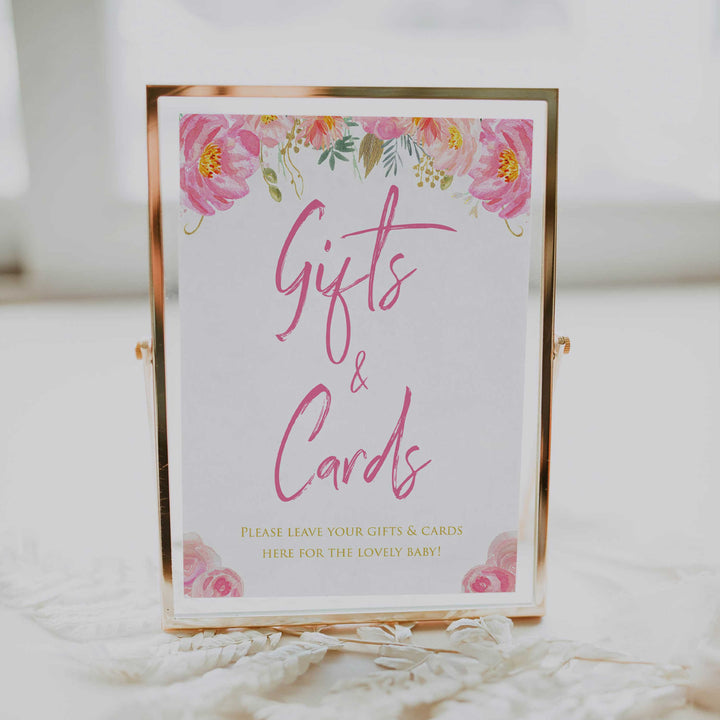 gifts and cards baby signs, Blush floral baby decor, printable baby table signs, printable baby decor, gold table signs, fun baby signs, floral fun baby table signs