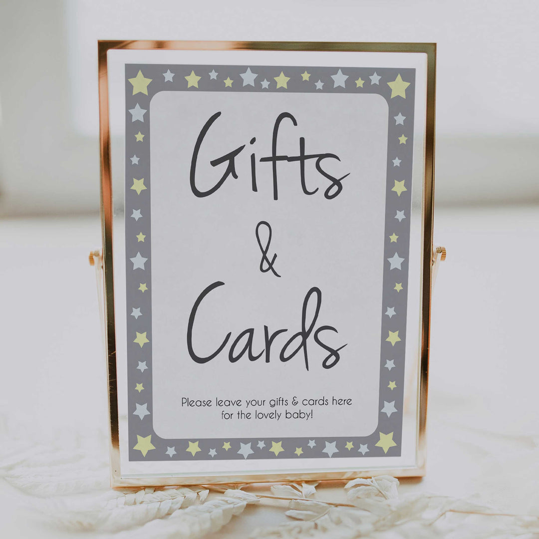 Printable baby signs, gifts and cards baby sign, yellow and grey stars, printable baby shower signs, top baby shower decor, baby printable decor