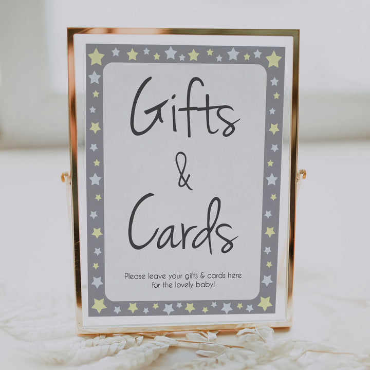 Printable baby signs, gifts and cards baby sign, yellow and grey stars, printable baby shower signs, top baby shower decor, baby printable decor