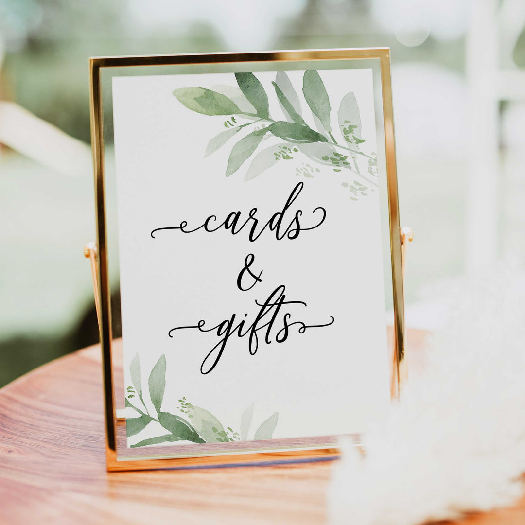 gifts and cards sign, greenery bridal shower, fun bridal shower games, bachelorette party games, floral bridal games, hen party ideas