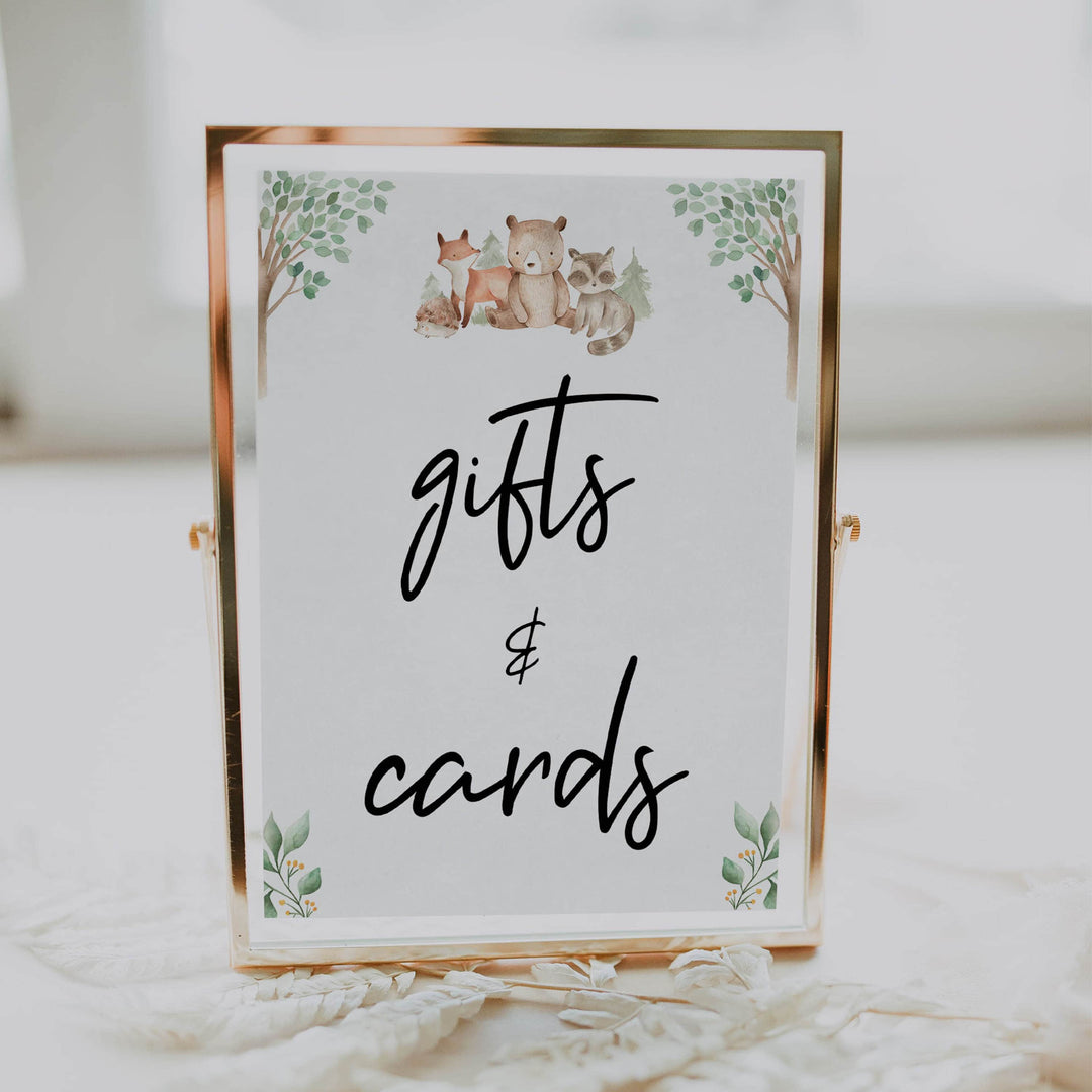 gifts and cards baby shower table signs, Woodland animals baby decor, printable baby table signs, printable baby decor, baby woodland animals table signs, fun baby signs, baby woodland animals fun baby table signs