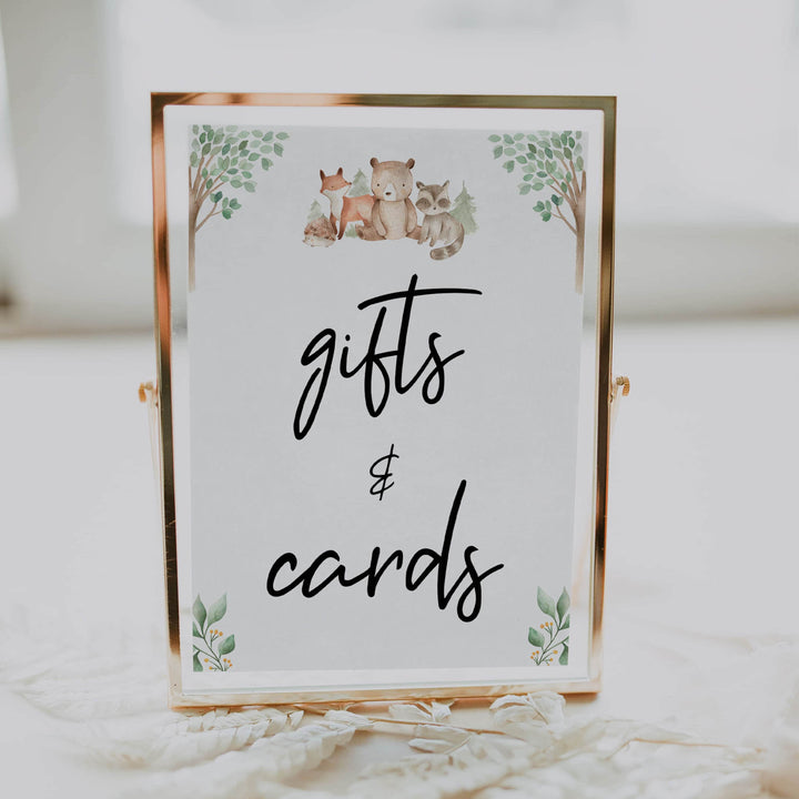 gifts and cards baby shower table signs, Woodland animals baby decor, printable baby table signs, printable baby decor, baby woodland animals table signs, fun baby signs, baby woodland animals fun baby table signs