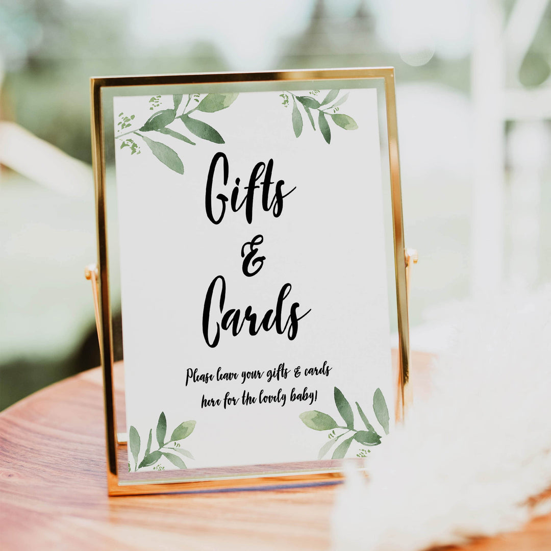 gifts and cards baby shower signs, printable baby shower signs, botanical baby shower decor, floral baby table signs
