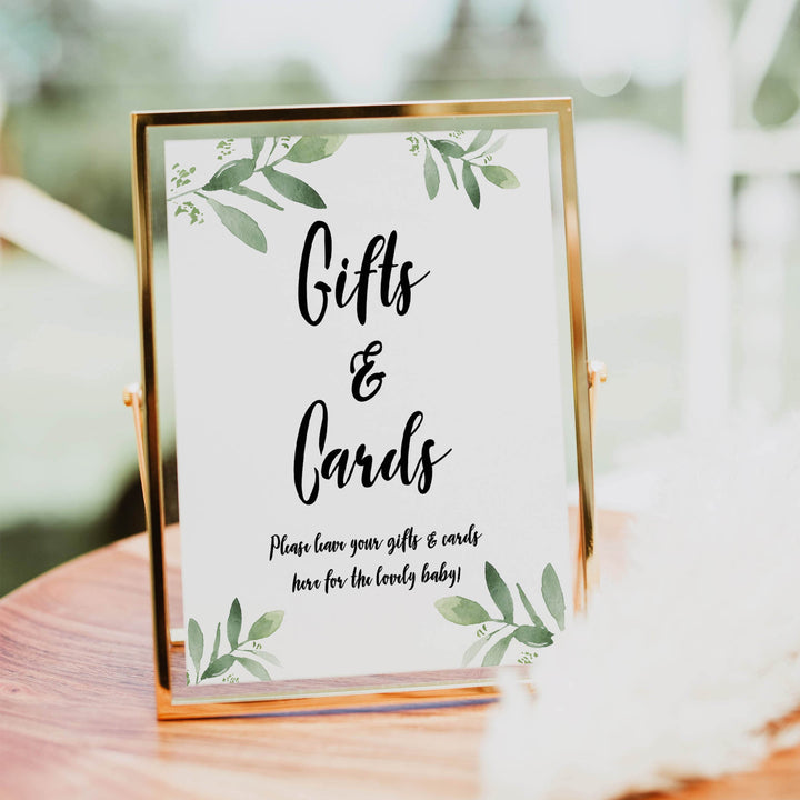 gifts and cards baby shower signs, printable baby shower signs, botanical baby shower decor, floral baby table signs