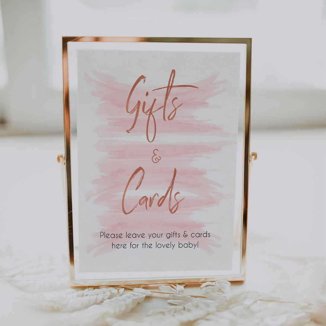 pink gifts and cards baby sign, gift and cards baby sign, printable baby signs, pink baby shower decor, baby decor, baby signs, pink baby signs