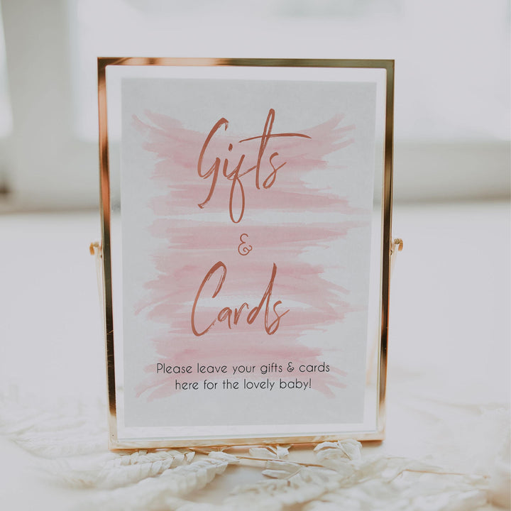 pink gifts and cards baby sign, gift and cards baby sign, printable baby signs, pink baby shower decor, baby decor, baby signs, pink baby signs