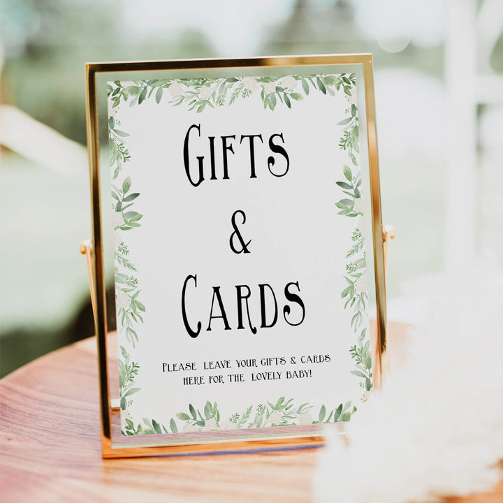 gifts and cards baby sign, Printable baby table signs, baby shower table signs, botanical baby table signs, baby shower decor, fun baby decor, printable baby decor