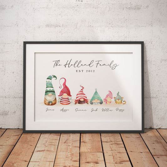 Personalised Gnome Family Print, Printable Download, Gonk Family, Custom Family Christmas Gift, Personalized Portrait, Gnome Family Portrait