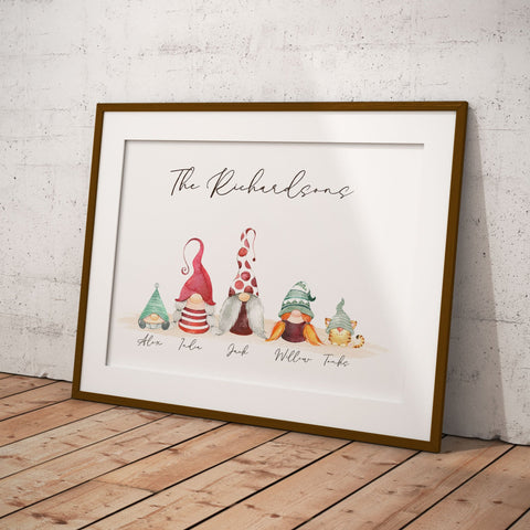 Personalised Gnome Family Print, Printable Download, Gonk Family, Custom Family Christmas Gift, Personalized Portrait, Gnome Family Portrait