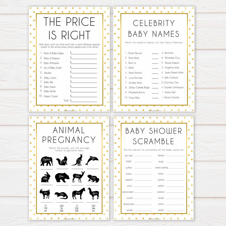 10 baby shower games, 10 baby bundles, Printable baby shower games, baby gold dots fun baby games, baby shower games, fun baby shower ideas, top baby shower ideas, gold glitter shower baby shower, friends baby shower ideas
