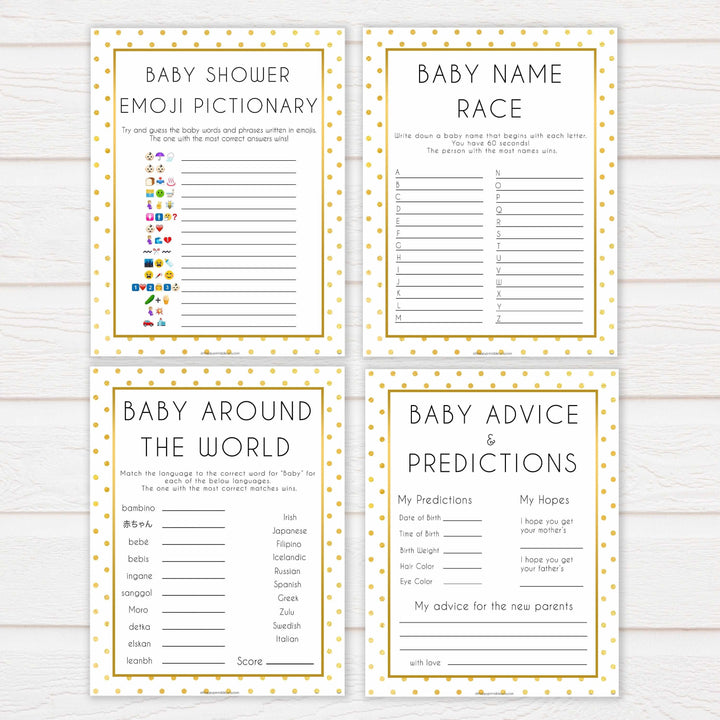 10 baby shower games, 10 baby bundles, Printable baby shower games, baby gold dots fun baby games, baby shower games, fun baby shower ideas, top baby shower ideas, gold glitter shower baby shower, friends baby shower ideas