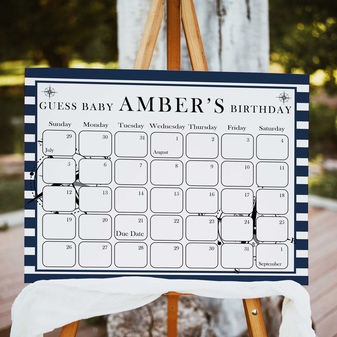 guess the baby birthday game, baby birthday predictions game, printable baby games, nautical baby shower games, nautical baby games