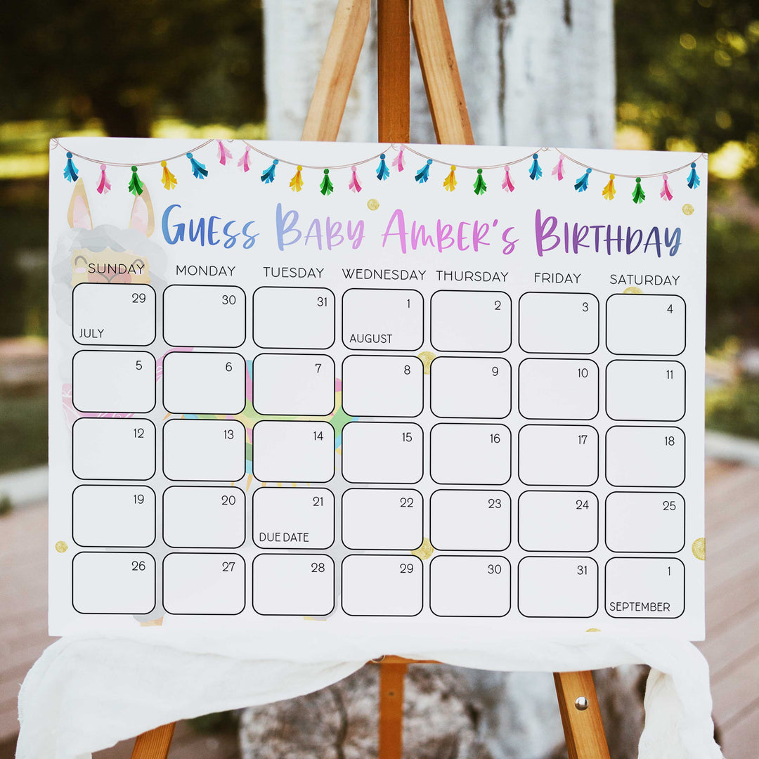 guess the baby birthday game, baby birthday predictions, Printable baby shower games, llama fiesta fun baby games, baby shower games, fun baby shower ideas, top baby shower ideas, Llama fiesta shower baby shower, fiesta baby shower ideas
