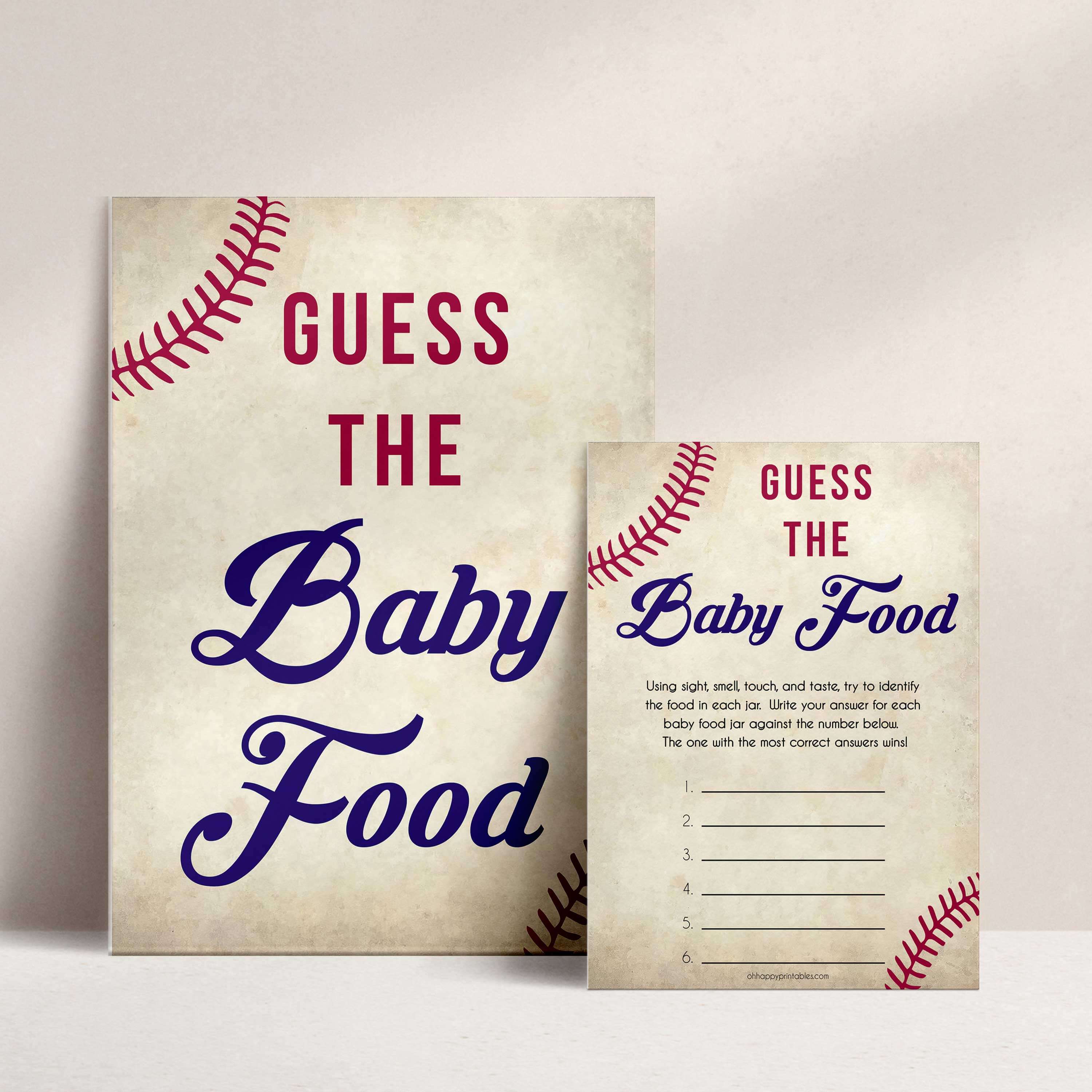 baseball guess the baby food game, baby shower games, guess the baby food game, printable baby shower games, fun baby shower games, popular baby shower games