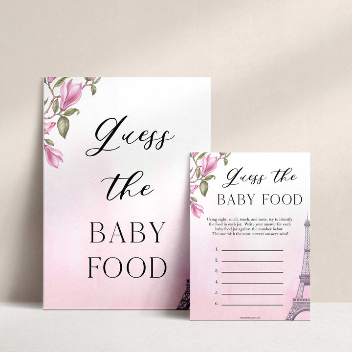 guess the baby food game,  Paris baby shower games, printable baby shower games, Parisian baby shower games, fun baby shower games