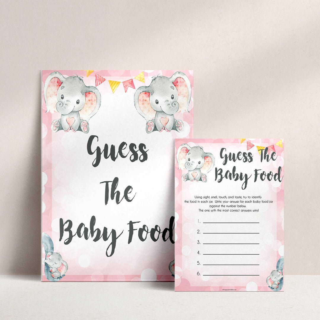 pink elephant baby games, guess the baby food baby shower games, printable baby shower games, baby shower games, fun baby games, popular baby games, pink baby games