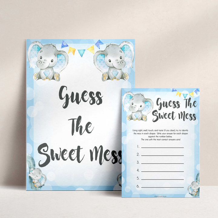 Blue elephant baby games, guess the sweet mess, elephant baby games, printable baby games, top baby games, best baby shower games, baby shower ideas, fun baby games, elephant baby shower
