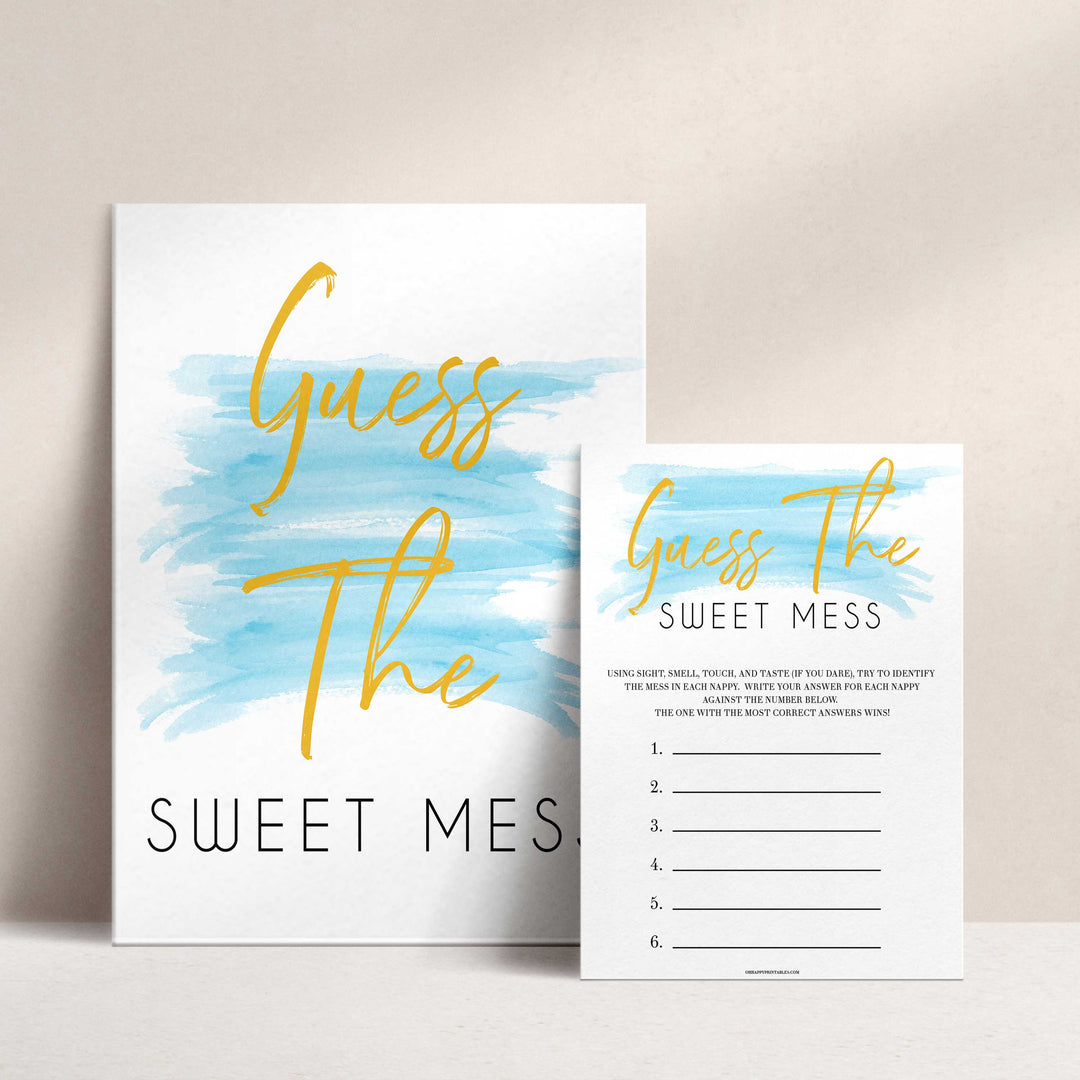 Blue swash, guess the sweet mess baby games, baby shower games, printable baby games, fun baby games, boy baby shower games, baby games, fun baby shower ideas, baby shower ideas, boy baby games, blue baby shower