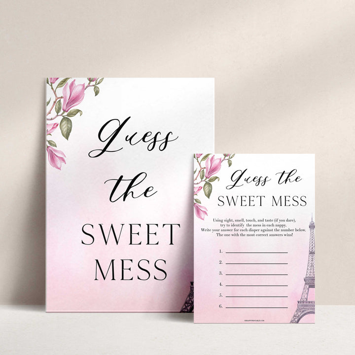 guess the sweet mess baby game, Paris baby shower games, printable baby shower games, Parisian baby shower games, fun baby shower games