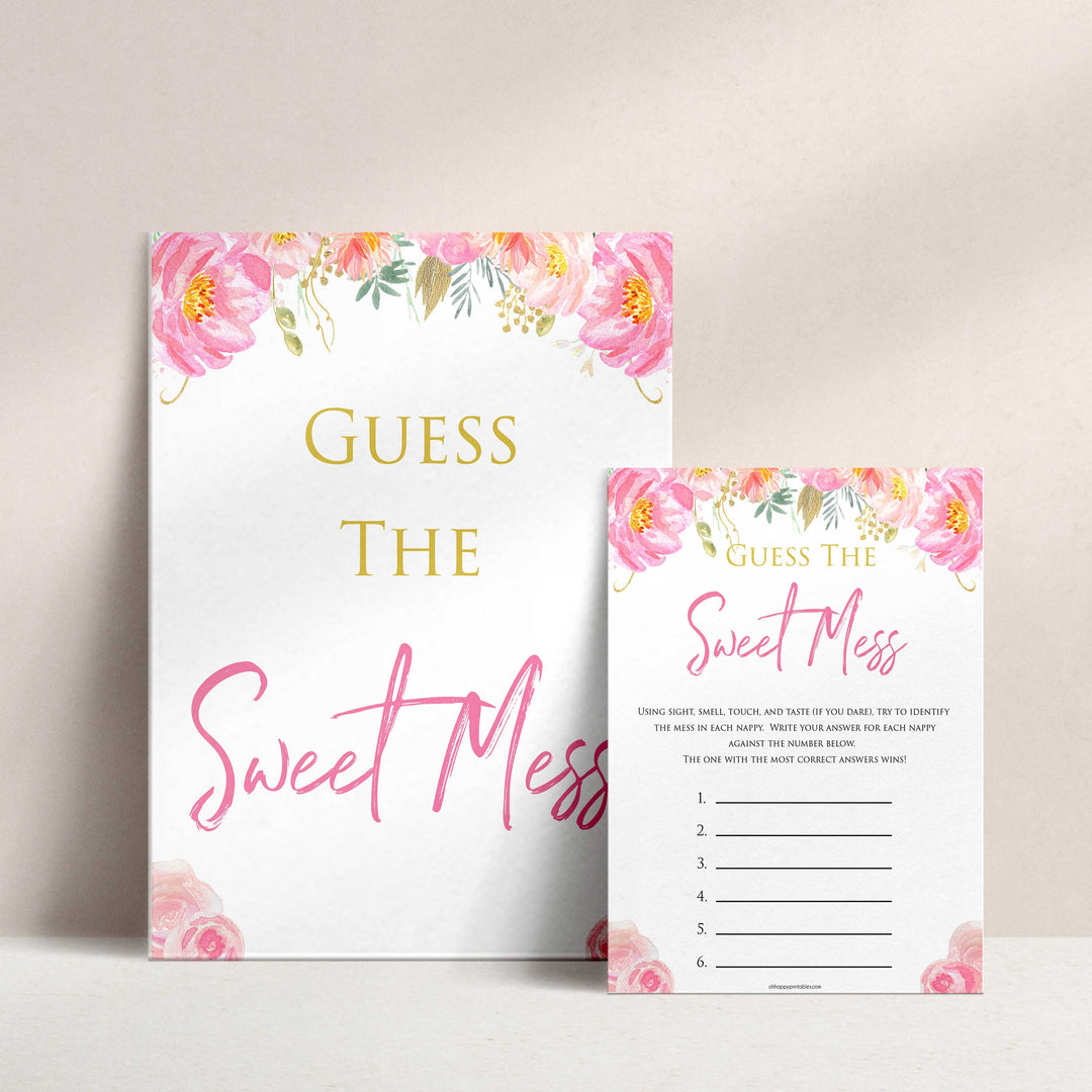 Pink blush floral baby shower guess the sweet mess printable baby games, baby shower games, blush baby shower, floral baby games, girl baby shower ideas, pink baby shower ideas, floral baby games, popular baby games, fun baby games