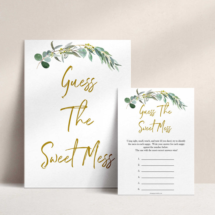 Eucalyptus baby shower games, Guess The Sweet Mess baby game, fun baby shower games, printable baby games, baby shower ideas, baby games, baby shower baby shower bundle, baby shower games packs, botanical baby shower	