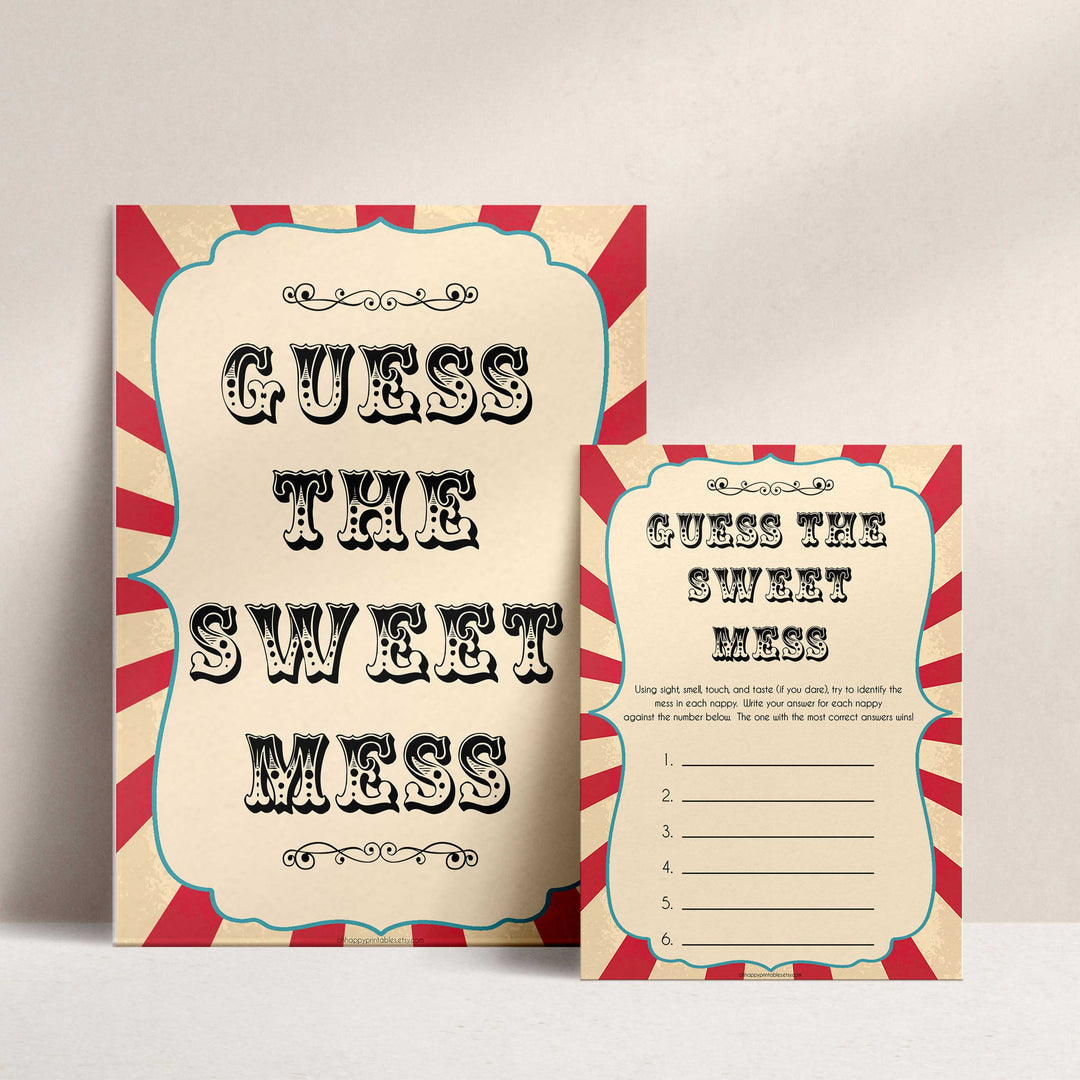 Circus guess the sweet mess baby shower games, circus baby games, carnival baby games, printable baby games, fun baby games, popular baby games, carnival baby shower, carnival theme