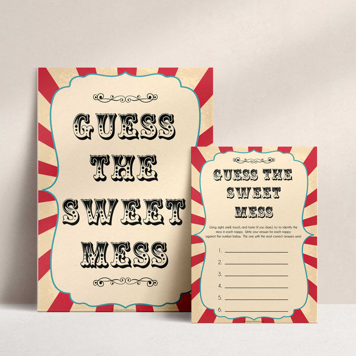Circus guess the sweet mess baby shower games, circus baby games, carnival baby games, printable baby games, fun baby games, popular baby games, carnival baby shower, carnival theme