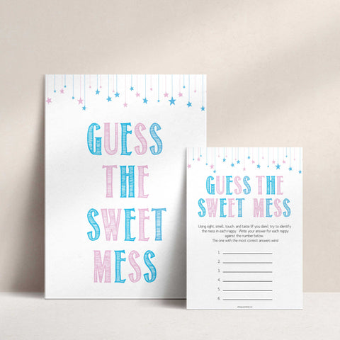 Gender reveal baby games, guess the sweet mess baby game, gender reveal shower, fun baby games, gender reveal ideas, popular baby games, best baby games, printable baby games, gender reveal baby games