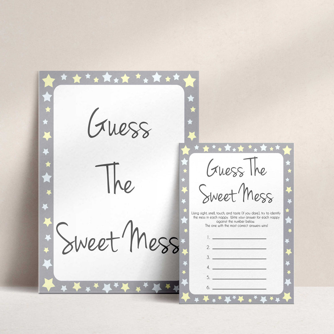 Grey Yellow Stars Candy Guessing Game, Candy Guessing Game, Baby Candy Game, Grey Candies in A Jar Game, Printable Baby Shower Games, fun baby games, popular baby games