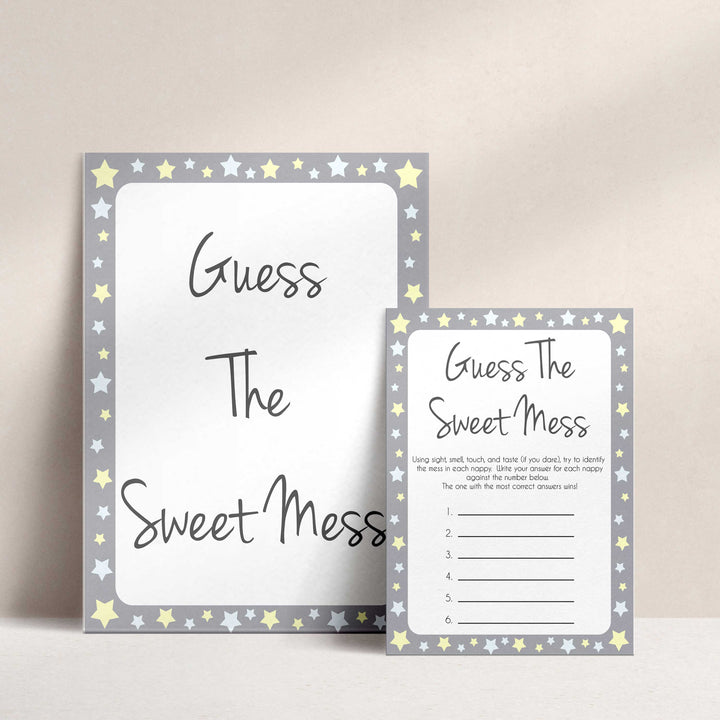 Grey Yellow Stars Candy Guessing Game, Candy Guessing Game, Baby Candy Game, Grey Candies in A Jar Game, Printable Baby Shower Games, fun baby games, popular baby games