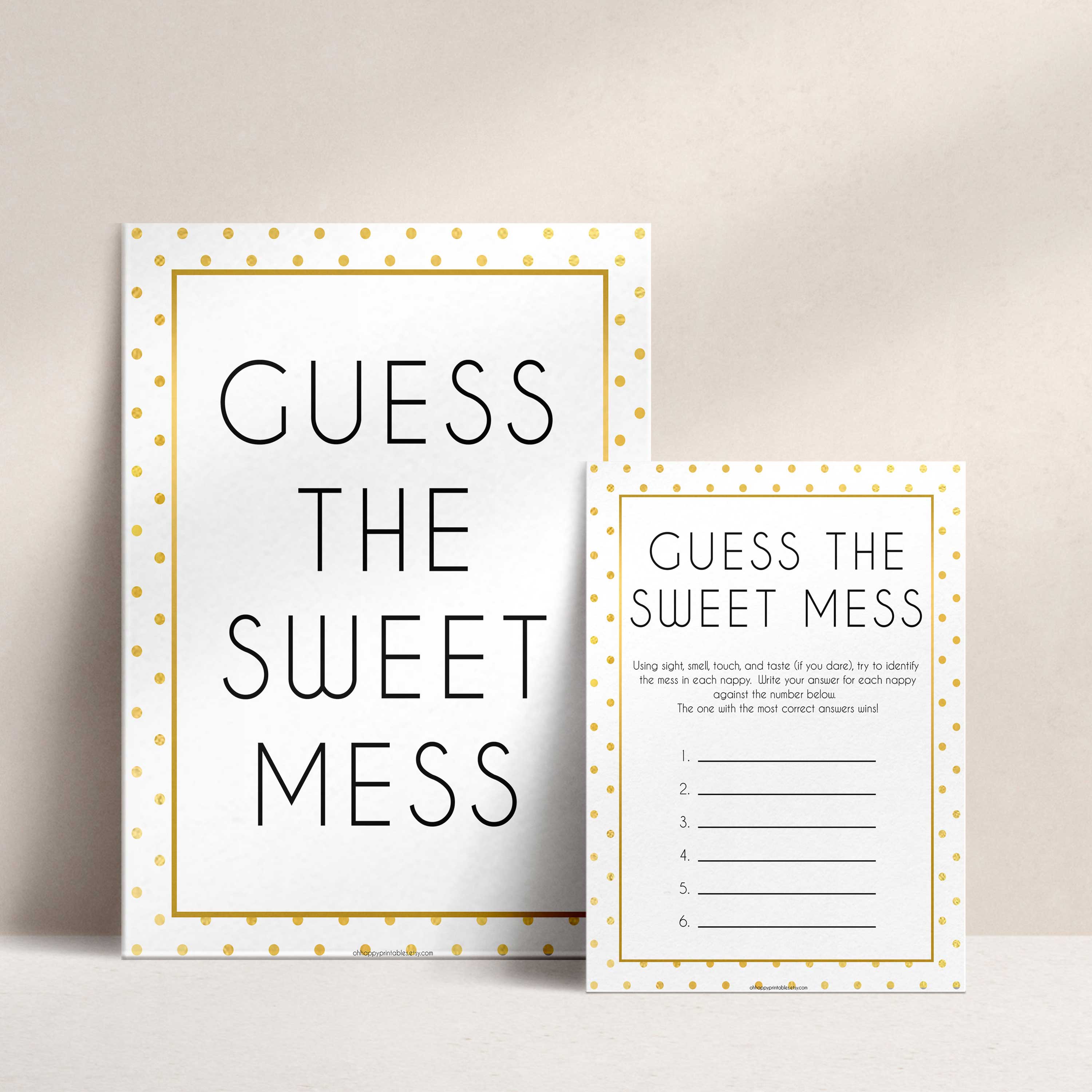 Guess The Sweet Mess - Gold Dots Printable Baby Games – OhHappyPrintables