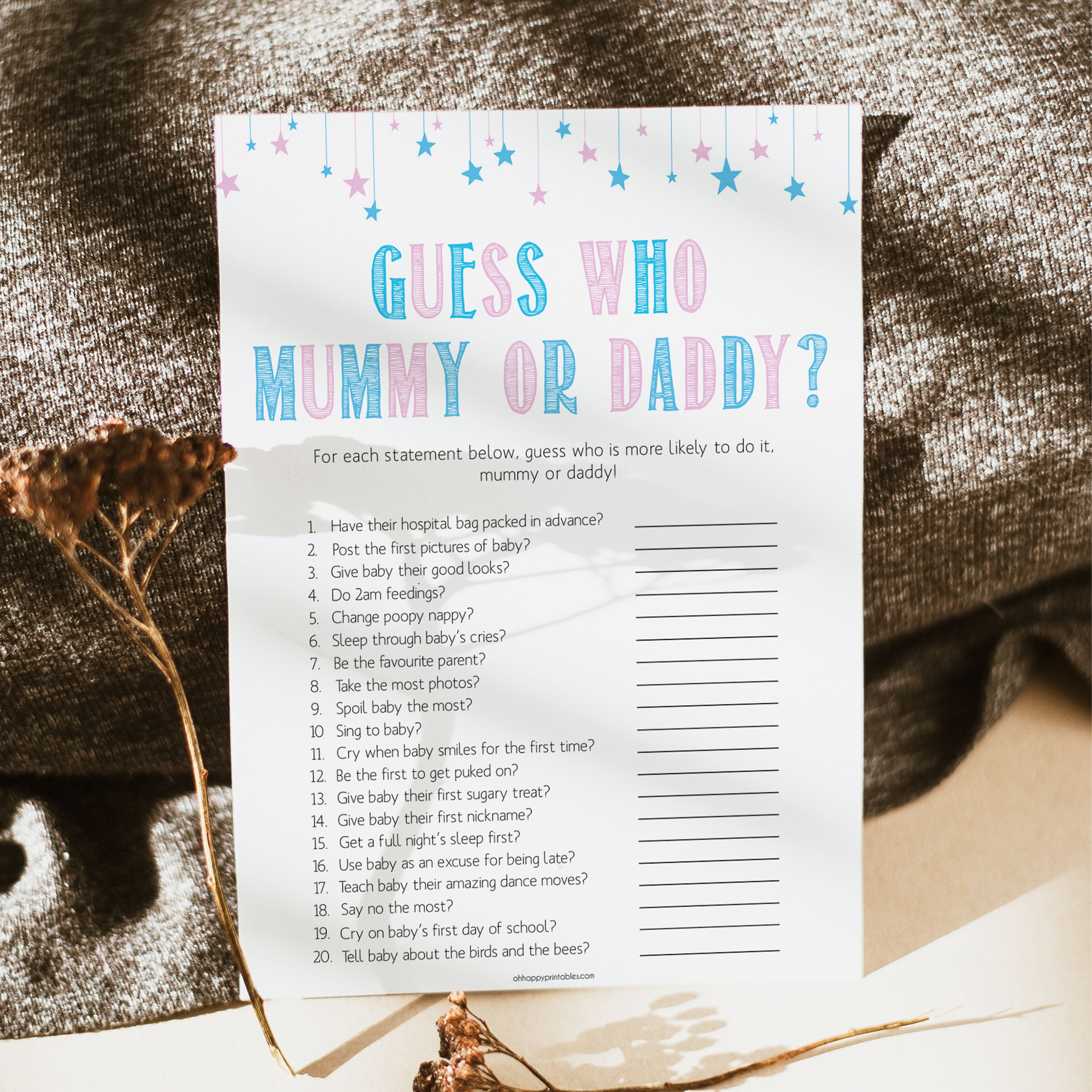 Gender reveal baby games, guess who mommy and daddy baby game, gender reveal shower, fun baby games, gender reveal ideas, popular baby games, best baby games, printable baby games, gender reveal baby games