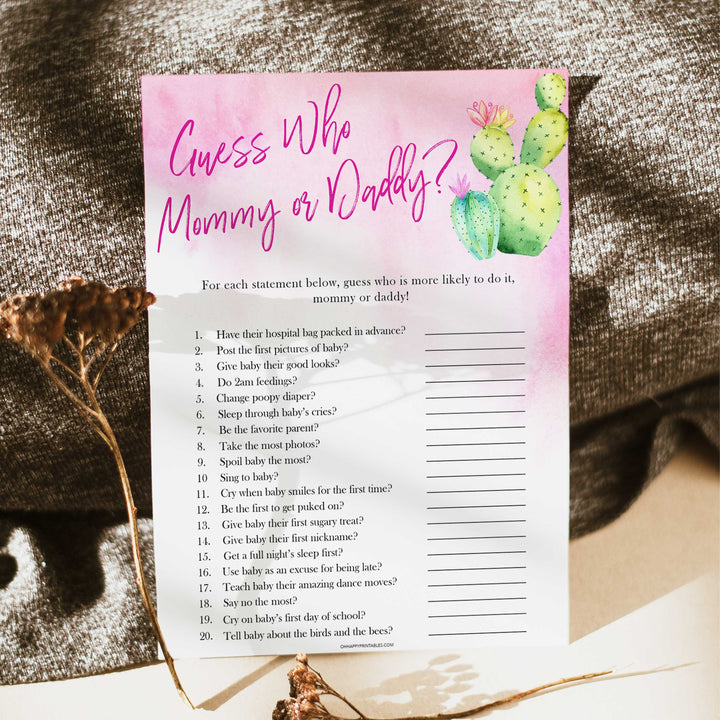 Cactus baby shower games, cactus guess who mommy or daddy baby game, printable baby games, Mexican baby shower, Mexican baby games, fiesta baby games, popular baby games, printable baby games