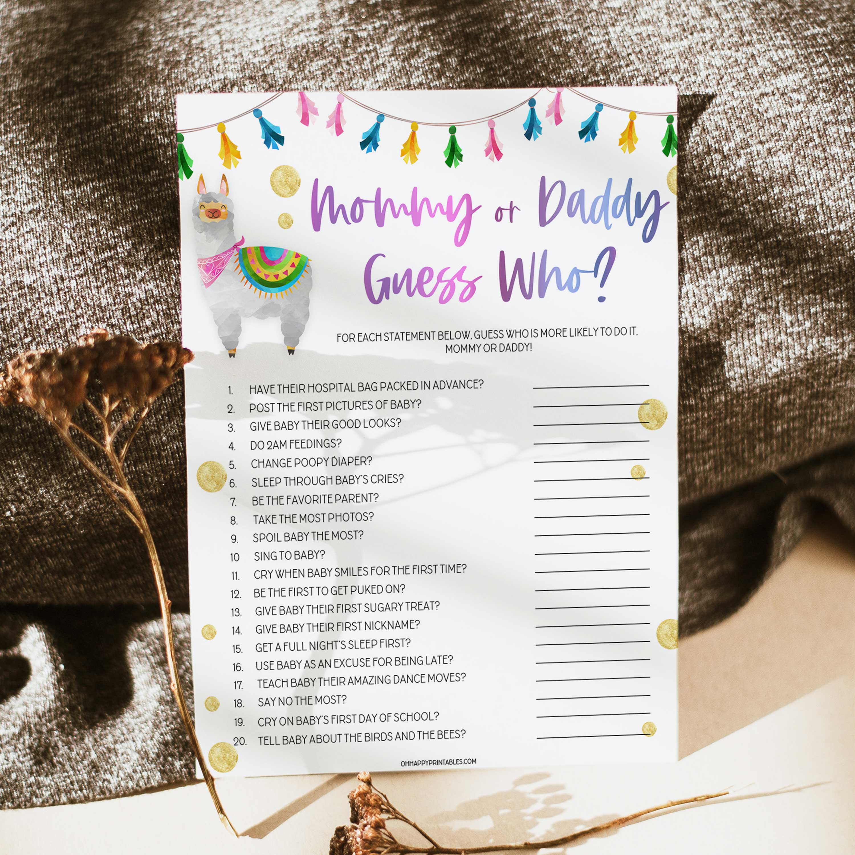 guess who baby game, mommy or daddy guess who, Printable baby shower games, llama fiesta fun baby games, baby shower games, fun baby shower ideas, top baby shower ideas, Llama fiesta shower baby shower, fiesta baby shower ideas