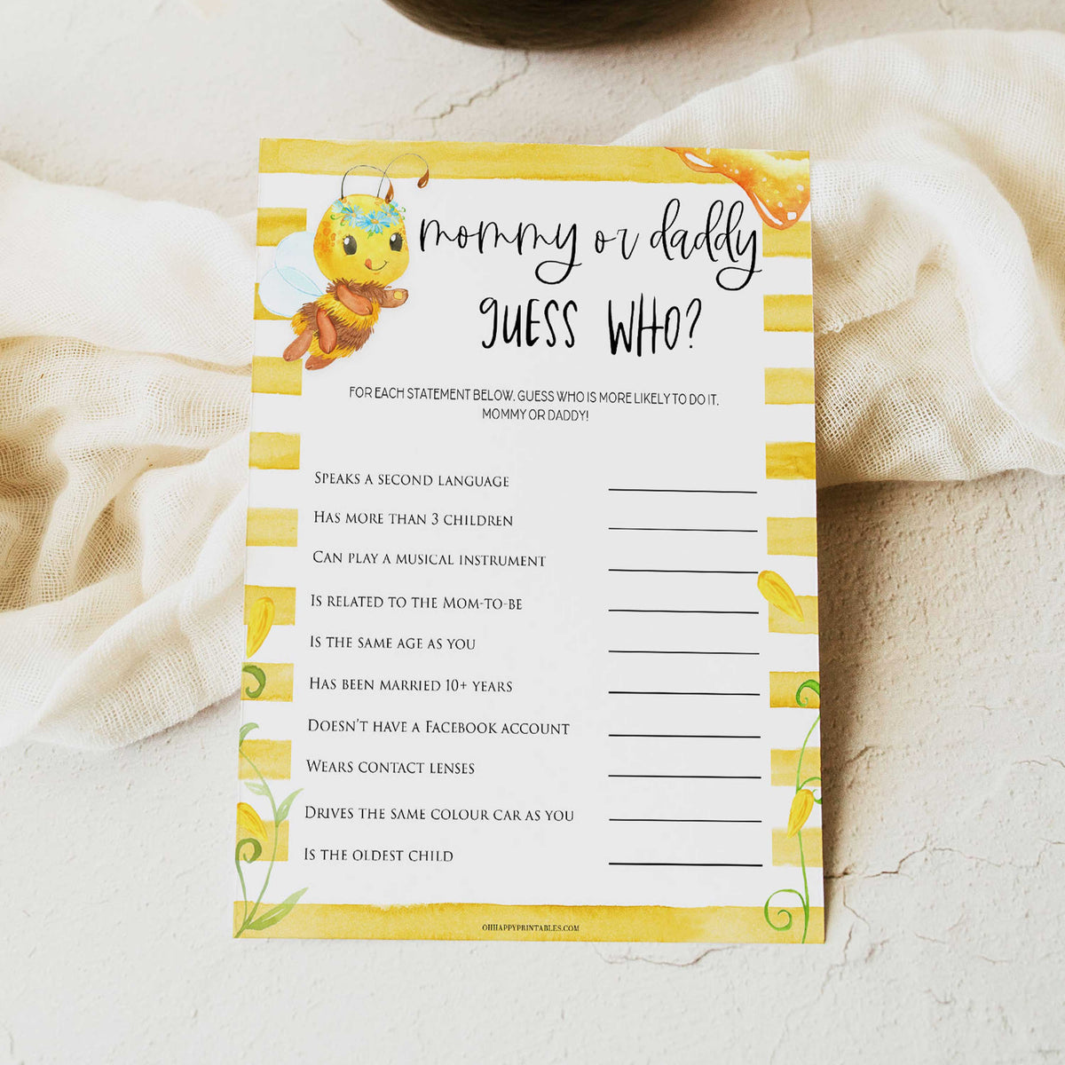 guess who mommy or daddy game, Printable baby shower games, mommy bee fun baby games, baby shower games, fun baby shower ideas, top baby shower ideas, mommy to bee baby shower, friends baby shower ideas