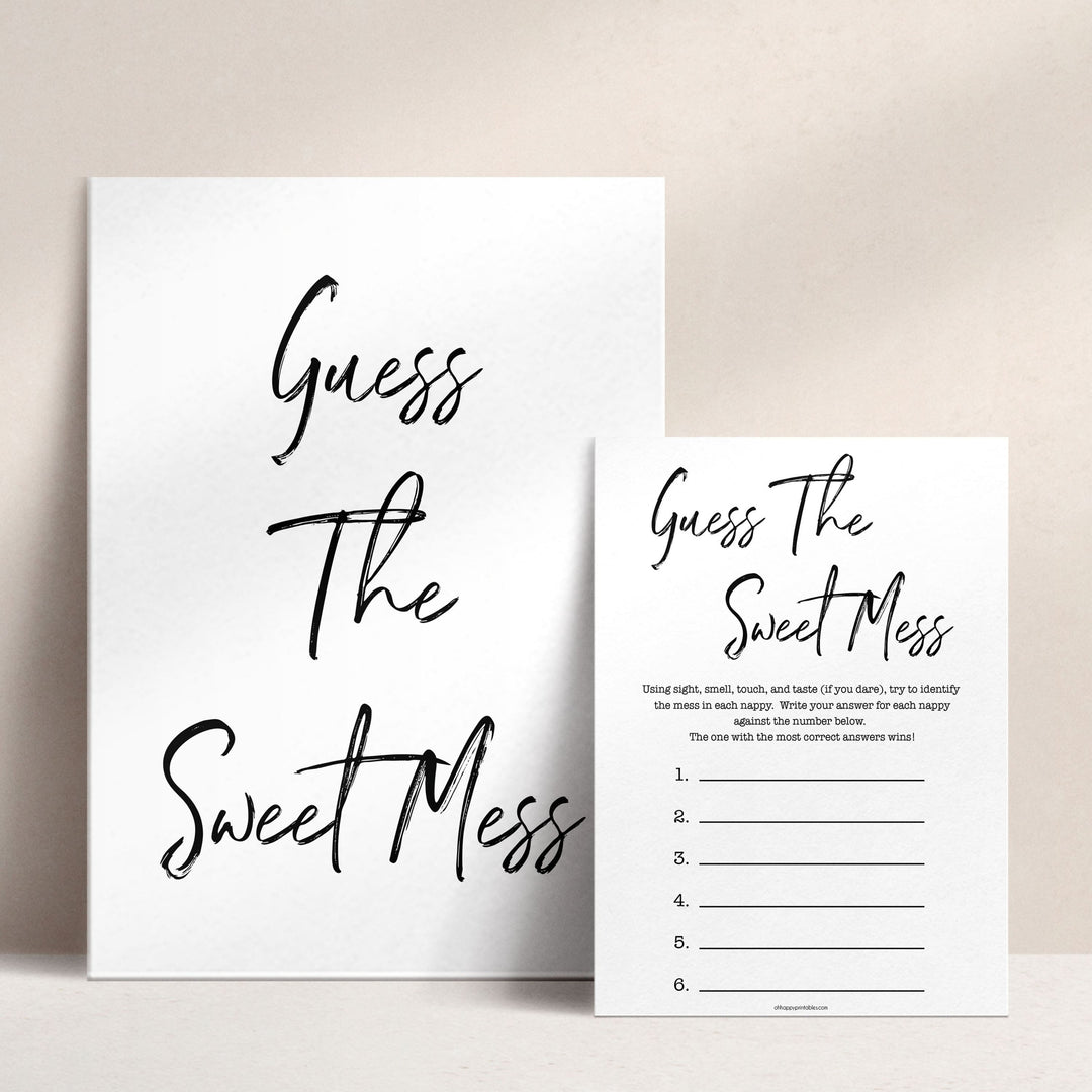 White Gender Neutral Baby Shower Guess The Mess Game, Baby Shower Guess The Sweet Mess, Baby Shower Games, Guess The Mess, Baby Games, fun baby games, popular baby games