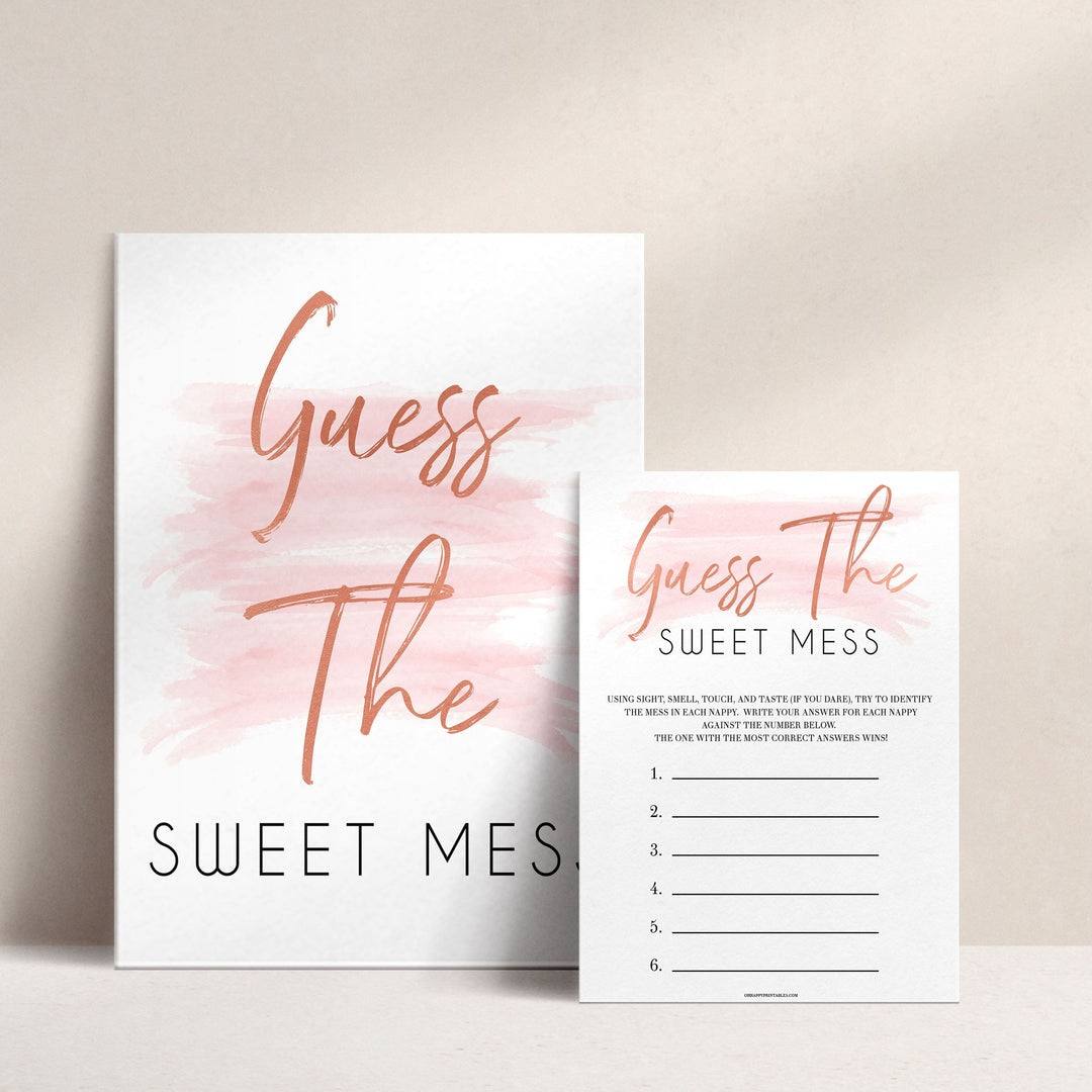 Pink Swash Baby Shower Guess The Mess Game, Printable Baby Shower Games, Guess The Sweet Mess, Baby Shower Games, Guess The Mess, Game, popular baby games, fun baby games, printable baby games