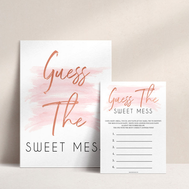 Pink Swash Baby Shower Guess The Mess Game, Printable Baby Shower Games, Guess The Sweet Mess, Baby Shower Games, Guess The Mess, Game, popular baby games, fun baby games, printable baby games