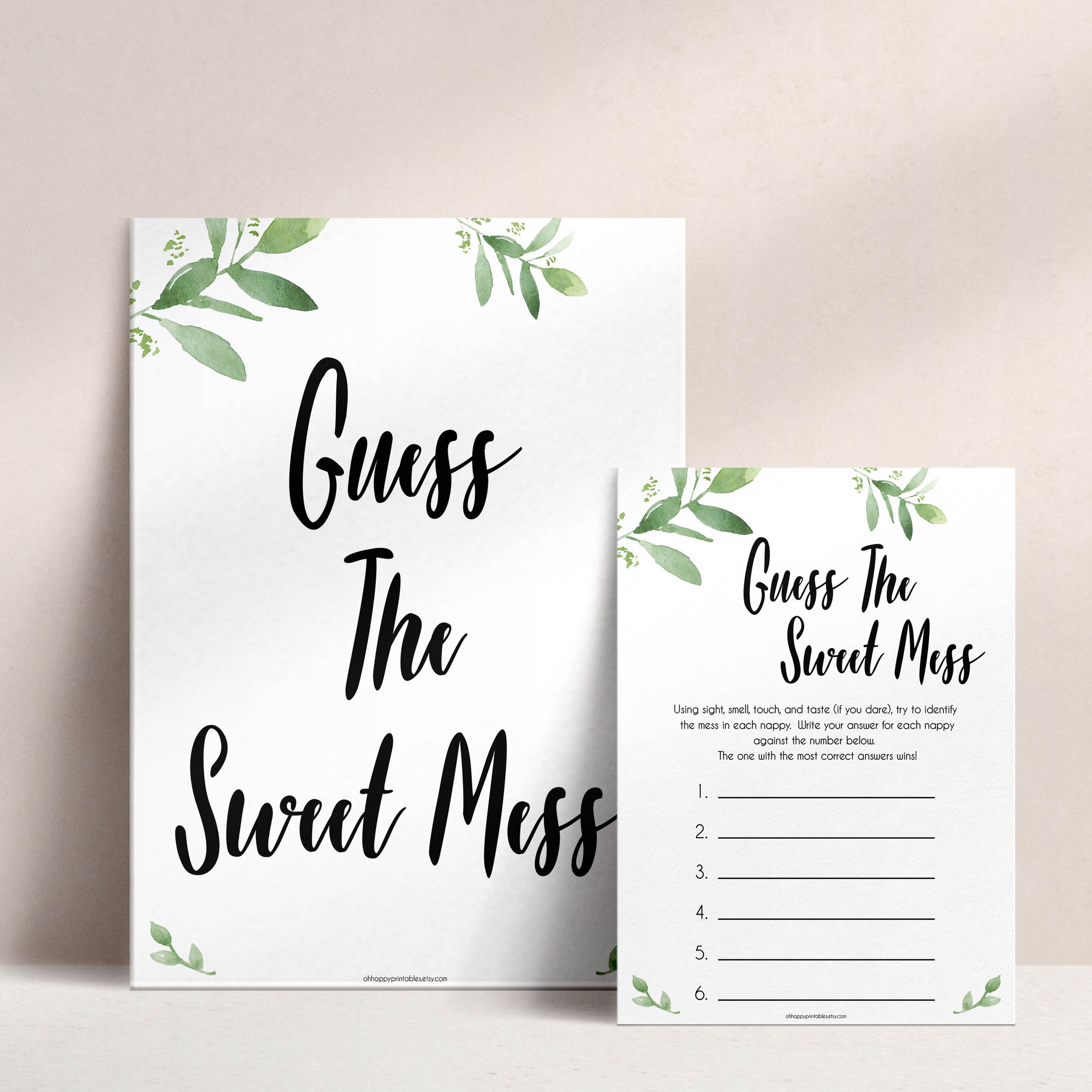 Botanical Baby Shower Guess The Mess Game, Greenery Baby Shower Guess The Sweet Mess, Baby Shower Games, Guess The Mess, Baby Games