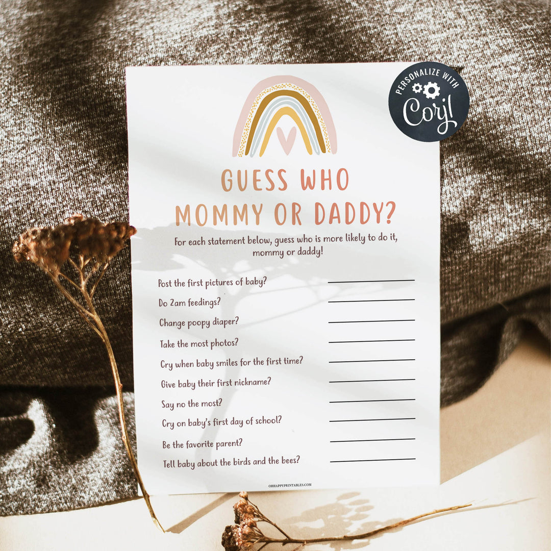 Guess who baby shower game, Printable baby shower games, boho rainbow baby games, baby shower games, fun baby shower ideas, top baby shower ideas, boho rainbow baby shower, baby shower games, fun boho rainbow baby shower ideas