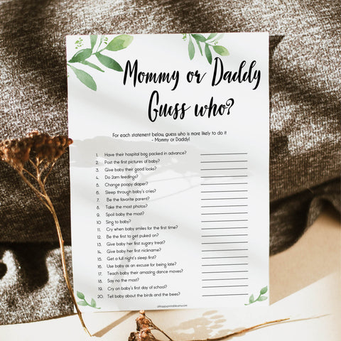 botanical guess who baby games, mommy or daddy guess who game, printable baby shower games, fun baby shower games, popular baby shower games